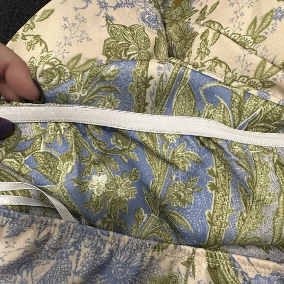 Y2K Strapless Floral Print Maxi Dress Ruffle Slit Cottagecore Boho Festival Sz L - Picture 12 of 16